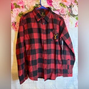 Yellowstone Dutton Ranch Embroidered Black And White Plaid Button Up Flannel M